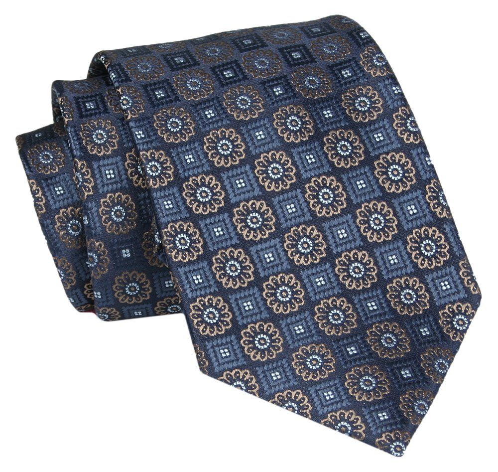 Męski Krawat - Granatowy w Geometryczny Wzór - Angelo di Monti