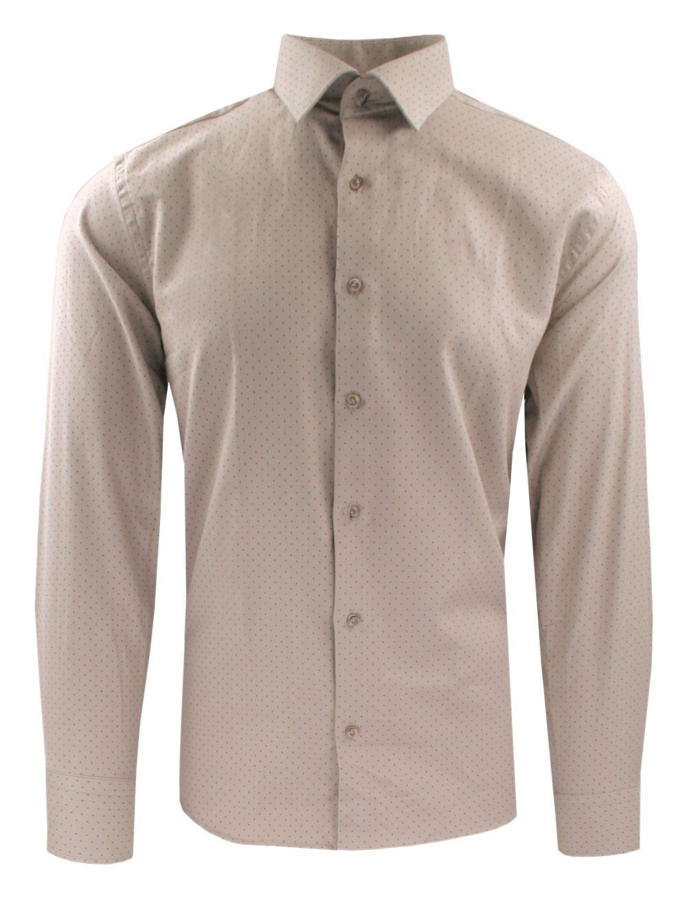 Męska, Taliowana Koszula Wizytowa - Victorio - Beżowa, Groszek