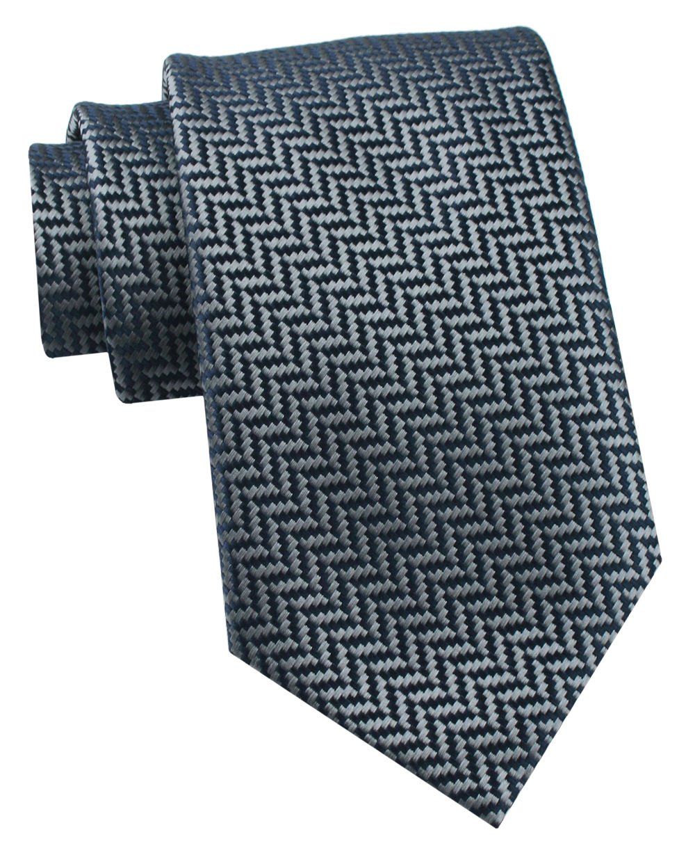 Krawat Męski - Chattier - Stalowo-Granatowy, Wzór w Jodełkę