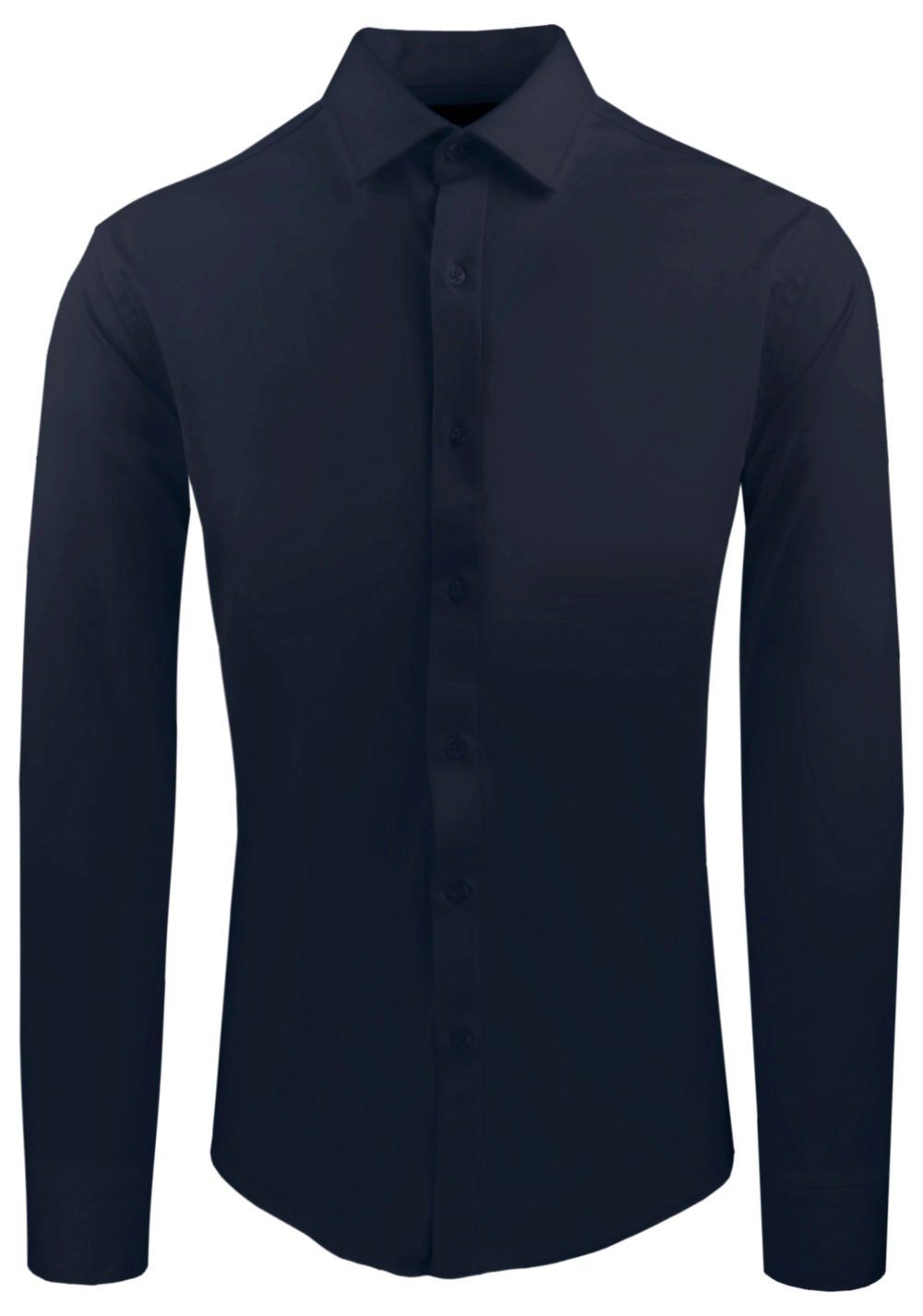 Męska Koszula z Dzianinowej Tkaniny - Krój Taliowany - Granat