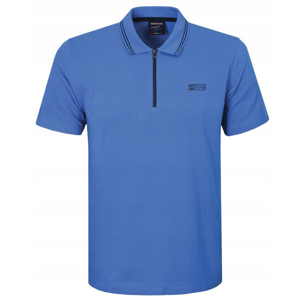 Koszulka Polo - Męska - Pako Jeans - Niebieska, Dekolt na Zamek