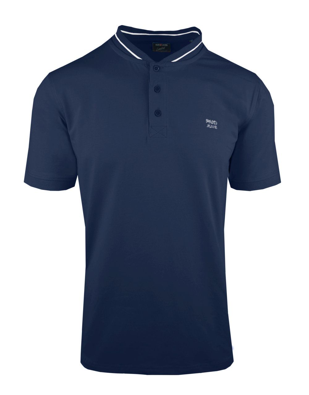 Męski T-Shirt (Koszulka) z Dekoltem na Guziki - Pako Jeans - Granat