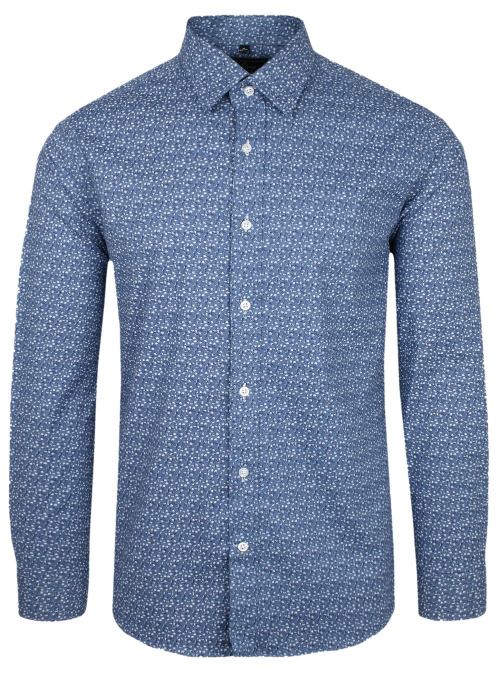 Koszula Wizytowa Niebieska w Kwiatki z Długim Rękawem -Victorio