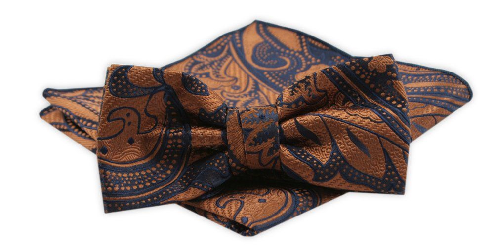 Zestaw: Mucha z Poszetką - Alties - Kolor Ciemnego Złota, Duży Wzór