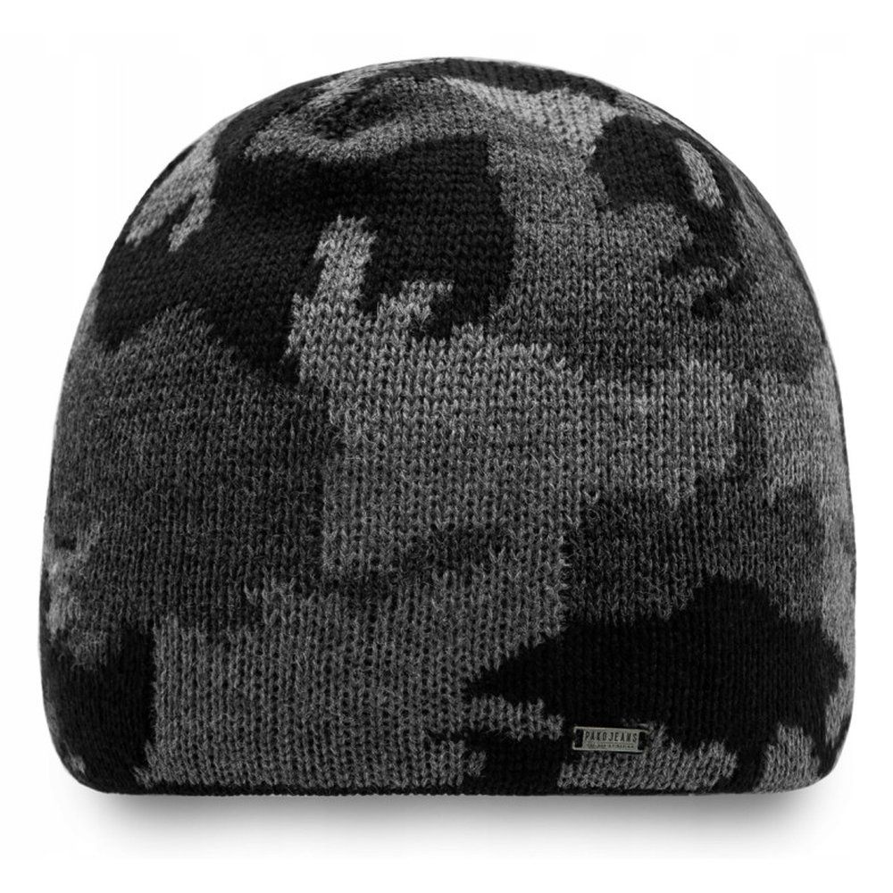 Ciepła, Dwuwarstwowa Czapka Beanie - Pako Jeans - Szaro-Popielate Moro