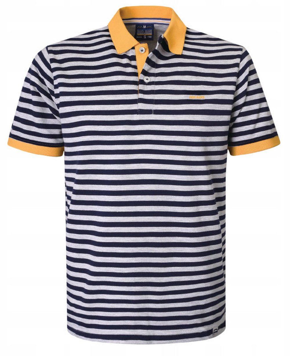 Męska, Bawełniana Koszulka Polo - Pako Jeans - Żółte Akcenty, Paski