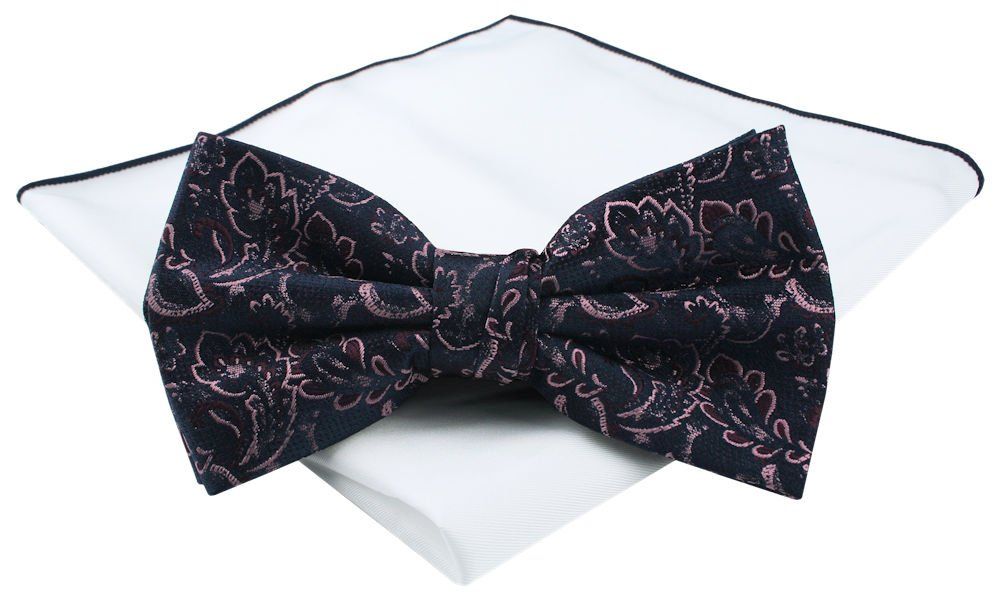 Męska Mucha (Poszetka w Zestawie) - Chattier - Różowy Wzór, Granatowe Tło