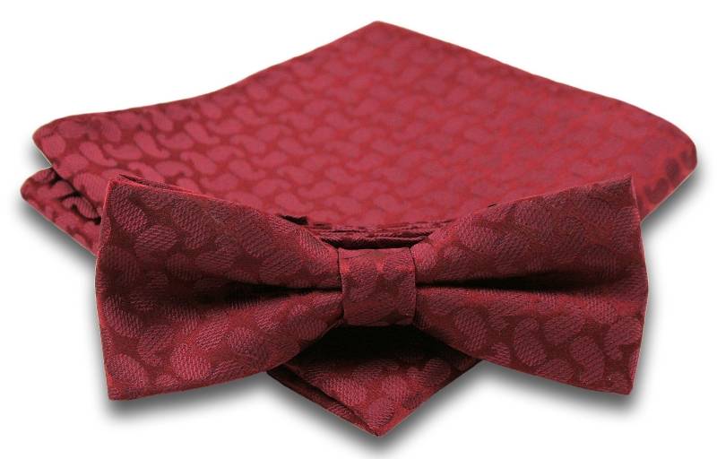 Czerwona Mucha w Delikatny Wzór Paisley + Taka Sama Poszetka, Męska