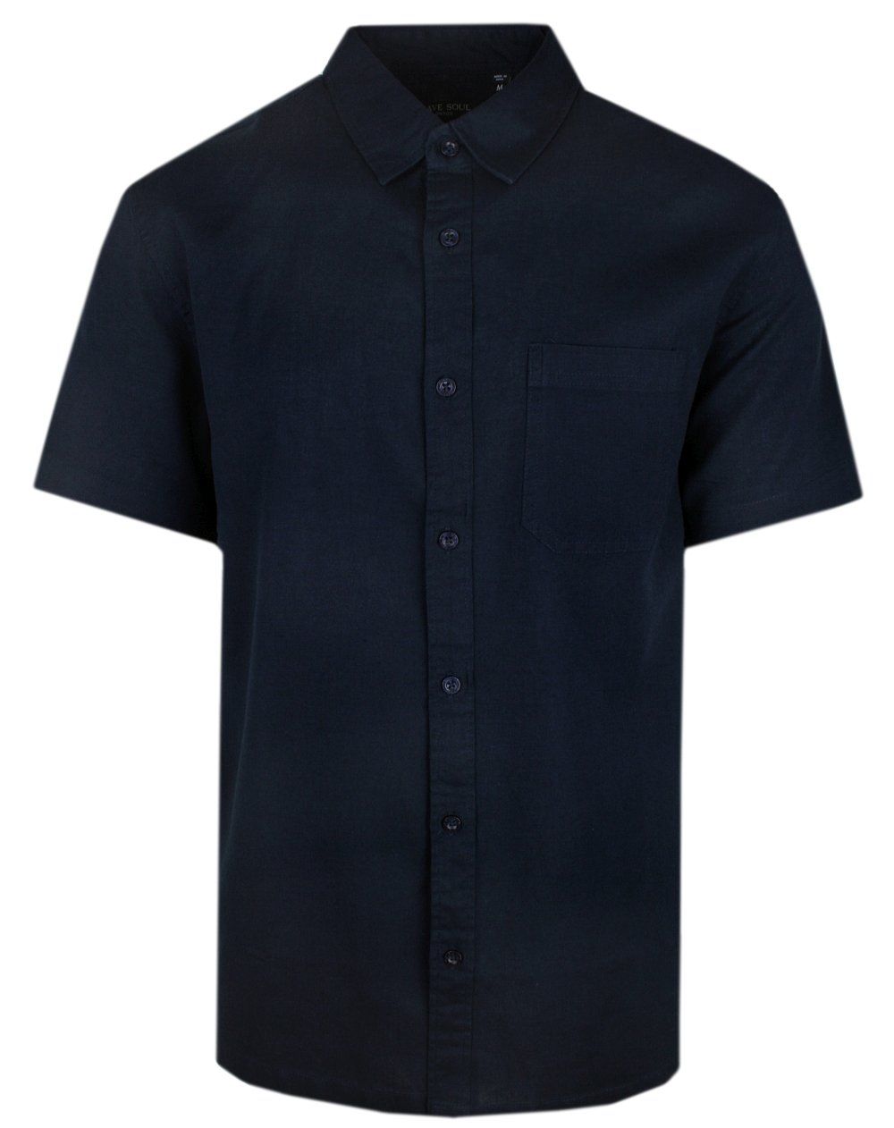 Koszula Weekendowa z Lnem, Krótki Rękaw - Brave Soul - Granatowa