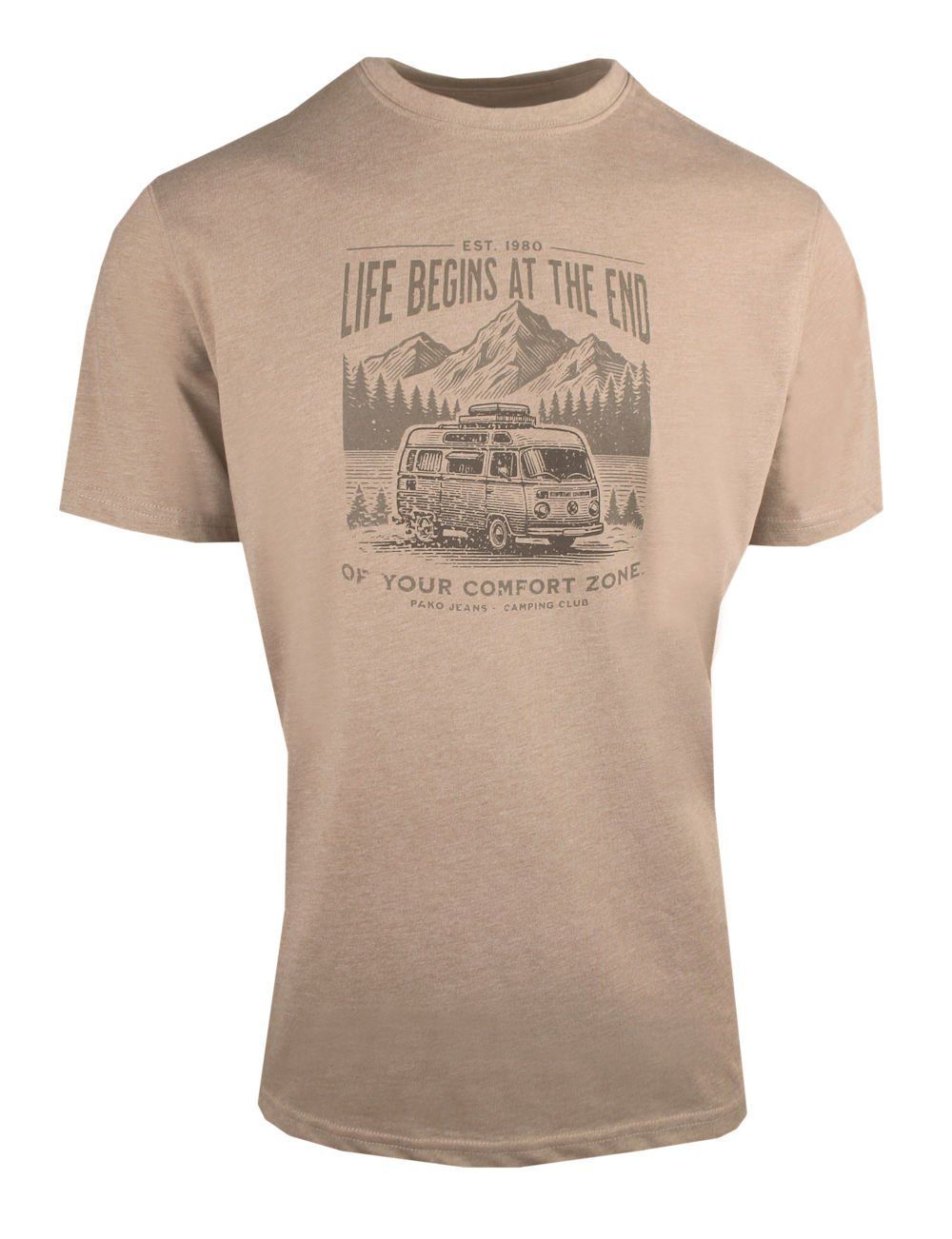 T-Shirt (Koszulka) Męska - Pako Jeans - Melanżowy Beż, Nadruk