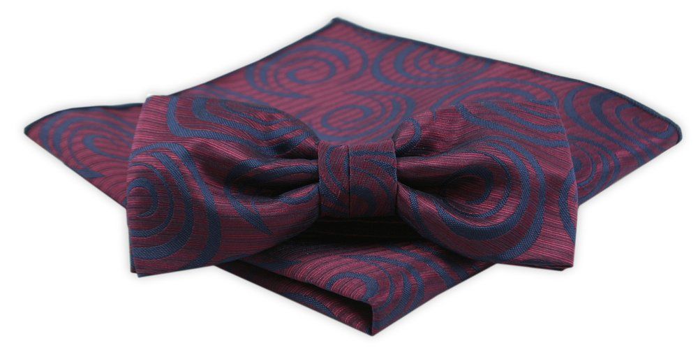 Męska Mucha z Poszetką w Zestawie - Alties - Bordo, Wzór Ciemnoniebieski