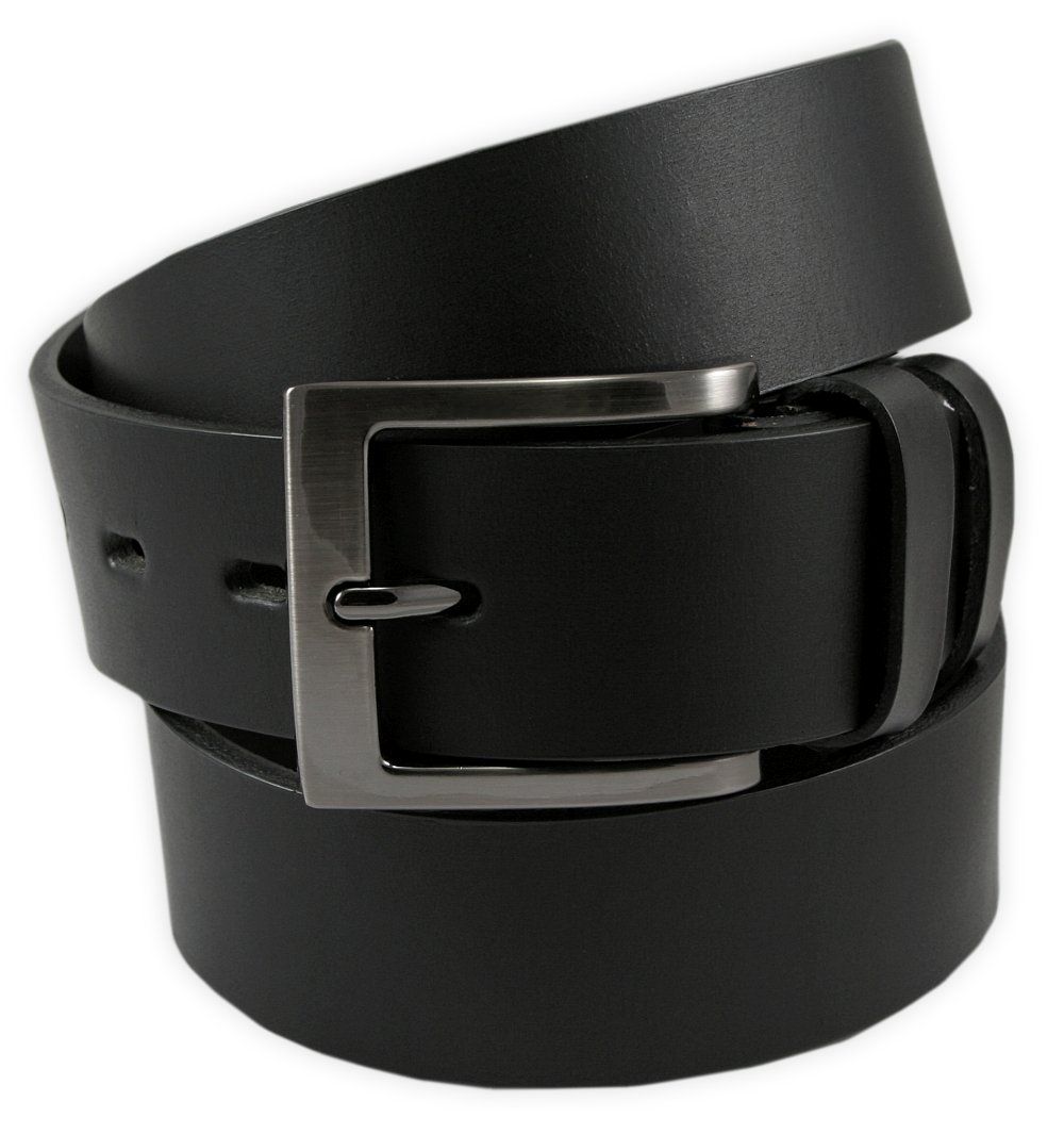 Męski Pasek do Spodni - Naturalna Skóra Licowa - His Story - Czarny
