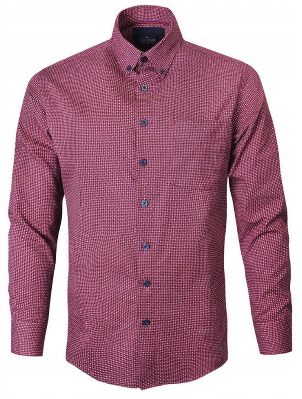 Delikatnie Taliowana Koszula Weekendowa - Pako Jeans - Malinowa, Drobny Wzór