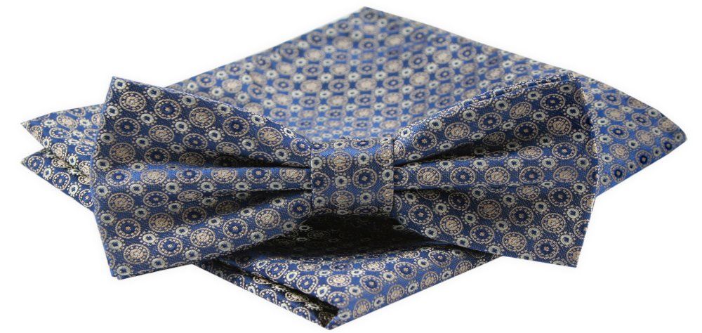 Mucha Męska z Poszetką w Zestawie - Alties - Niebieska w Grochy