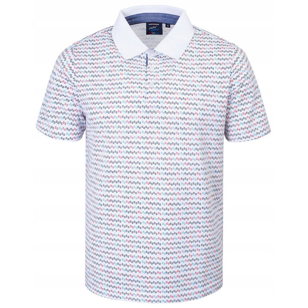 Koszulka Polo - Męska - Pako Jeans - Biała w Drobny Wzór