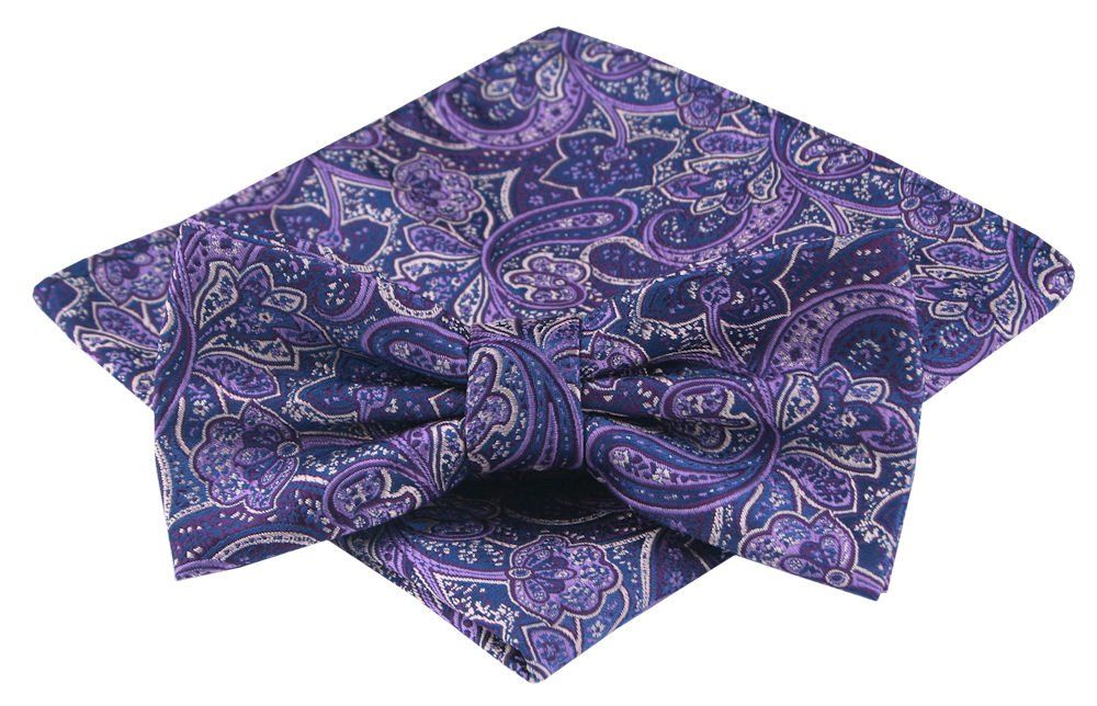 Mucha Męska z Poszetką - Alties - Fioletowa, Wzór Orientalny