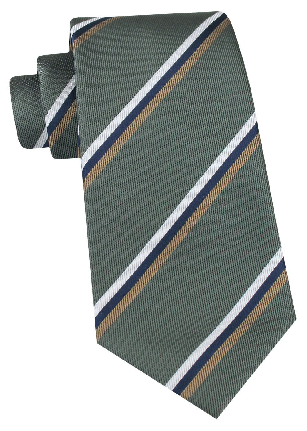 Klasyczny Krawat Klubowy - Alties - w Prążek, Stonowana Zieleń