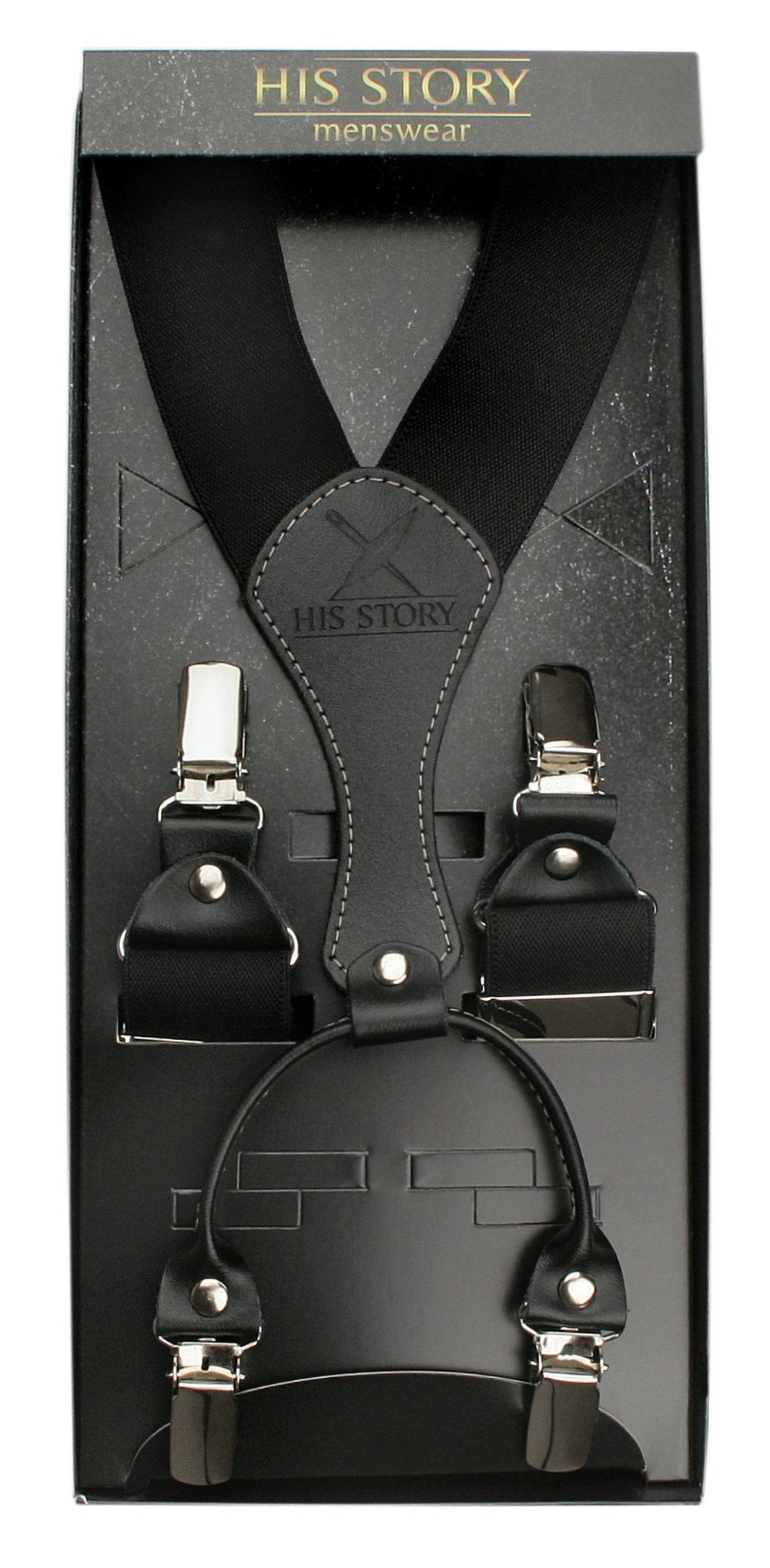 Szelki Męskie, Szerokie, Skóra Naturalna - HIS STORY - Jednokolorowe, Czarne