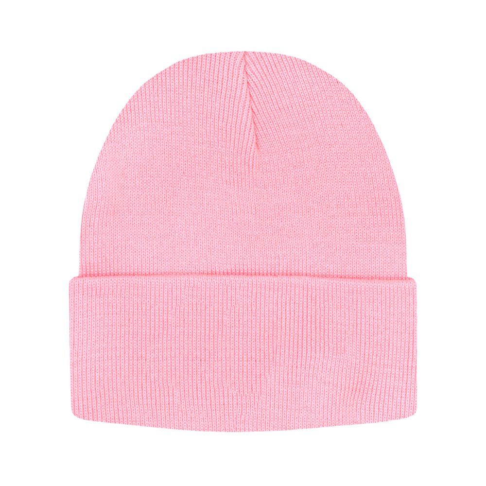 Jednokolorowa Czapka Zimowa Typu Beanie – Zimowa - Jasnoróżowa