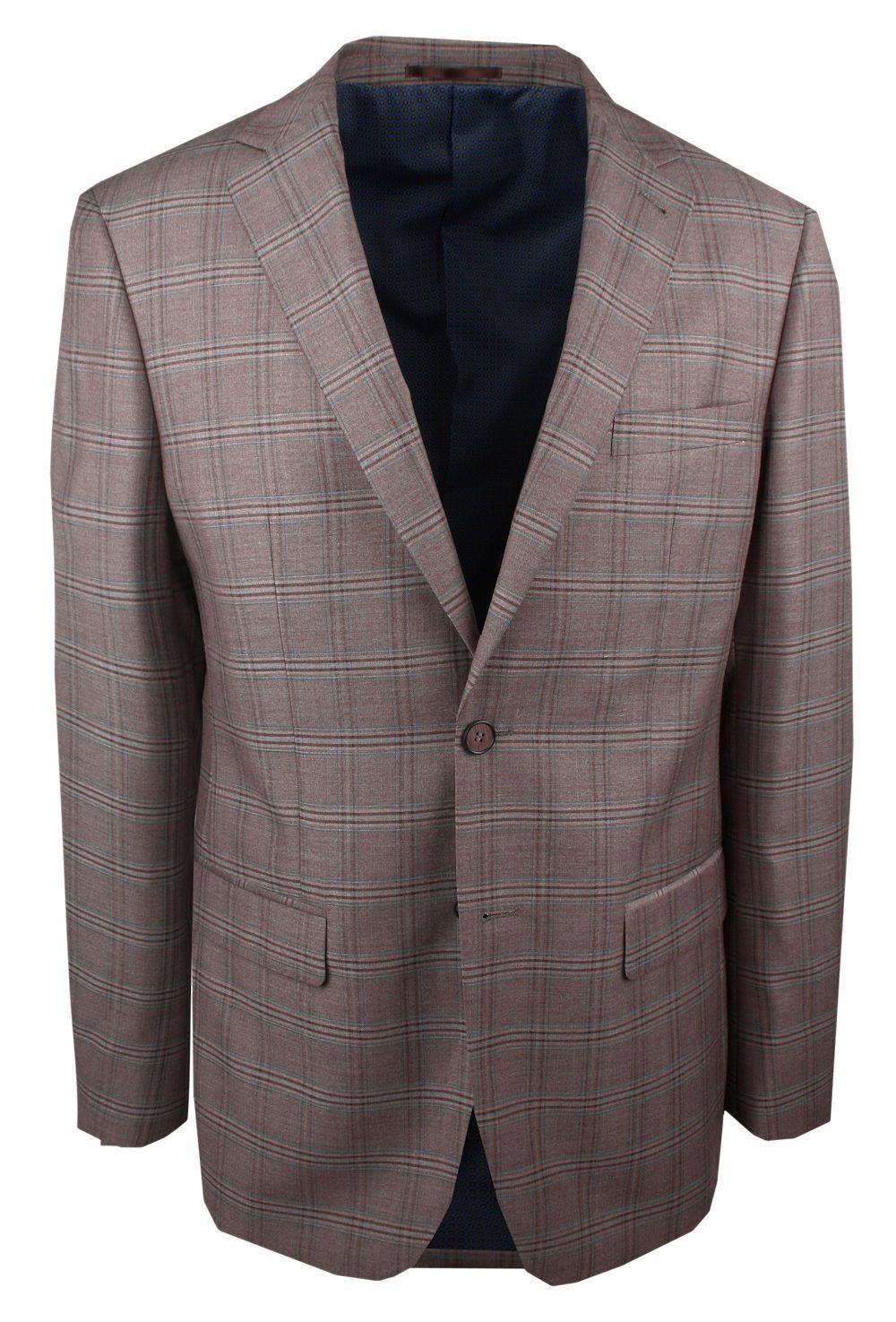 Jasnobrązowa Marynarka Męska w Kratę - Taliowana (Slim) - Victorio