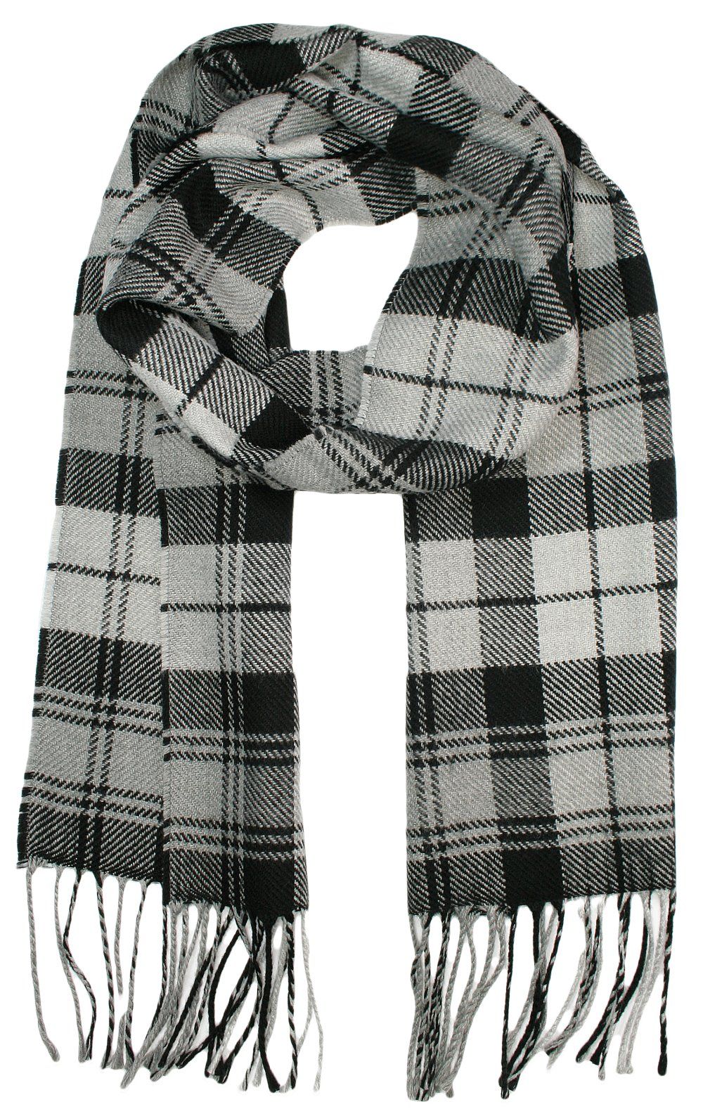 Szalik V.FRAAS, Czarno-Szary w Kratkę, z Frędzlami, Jesienno-Zimowy, Ciepły, Męski