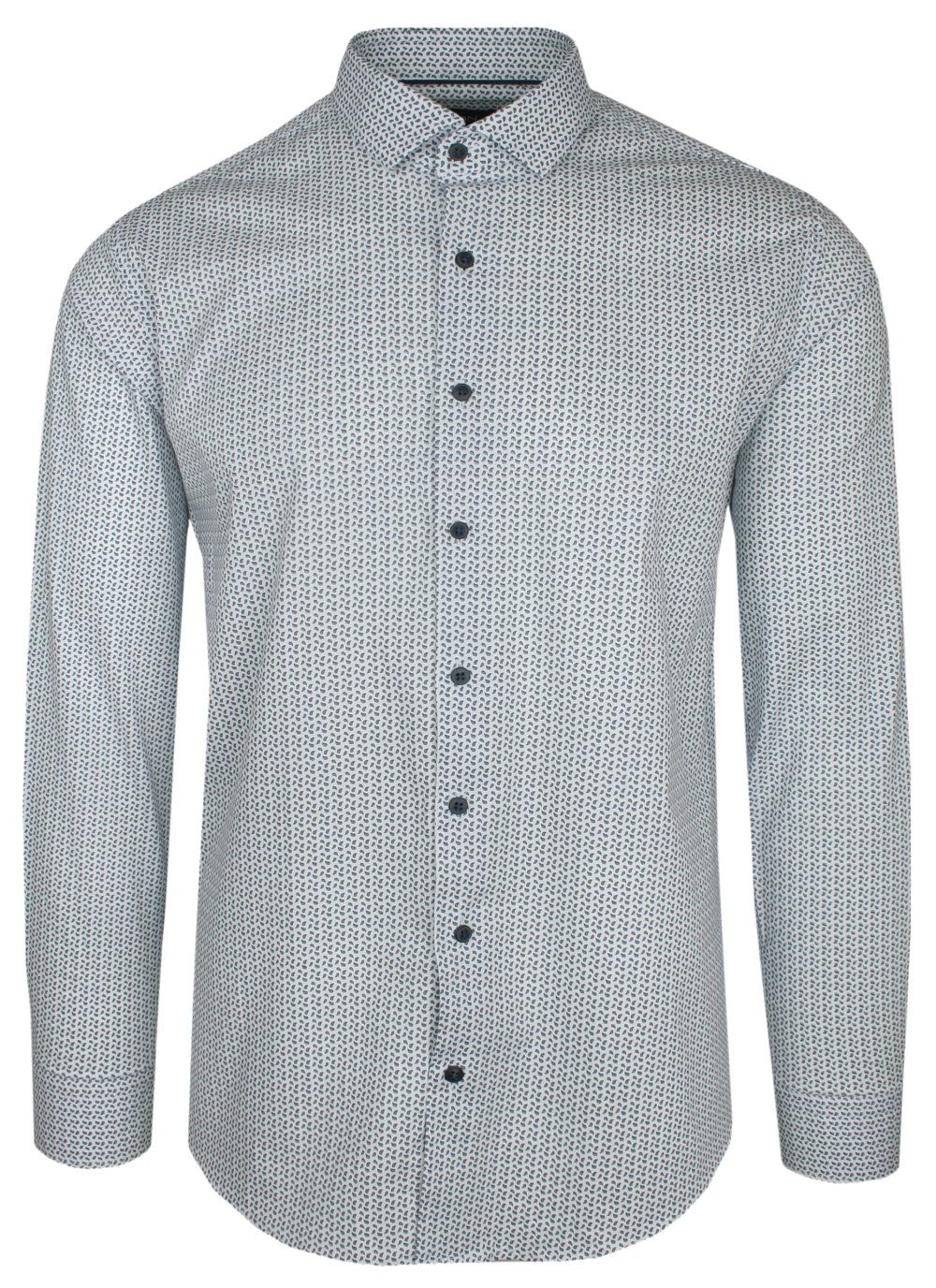 Koszula Męska, Biało-Szara w Paisley, Długi Rękaw, Regular, Krój Prosty -RIGON