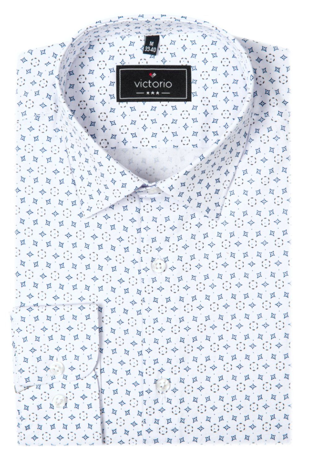 Elegancka Koszula o Prostym Kroju - Victorio - Biała z Drobnym Wzorem