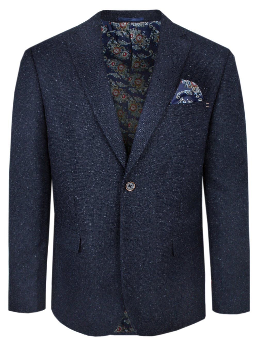 Taliowana Marynarka - Zapinana na Dwa Guziki - Victorio - Granatowy Melanż