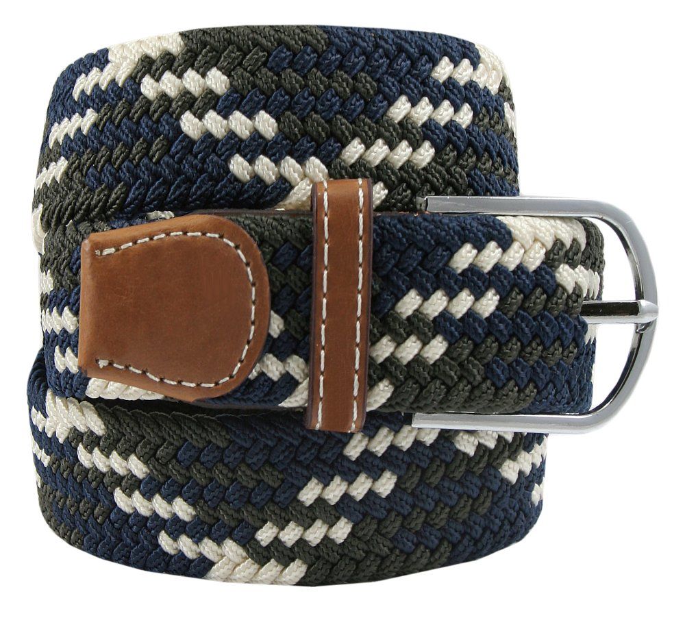 Pasek Elastyczny, Parciany, Pleciony, do Spodni, Casualowy - ALTIES - Zieleń, Beż