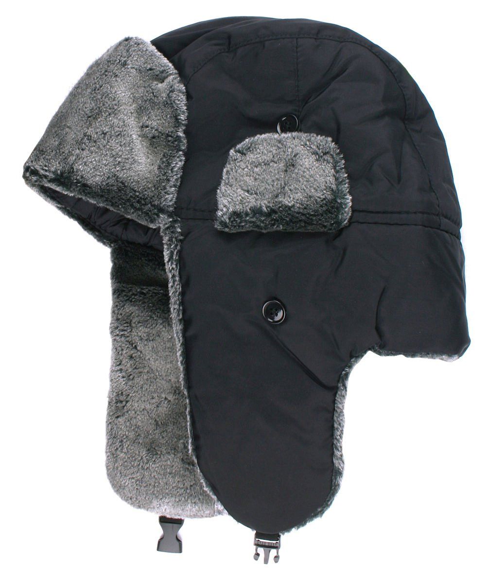 Ciepła, Zimowa Czapka z Uszami (Pilotka) - Jarek - Ortalion, Czarna