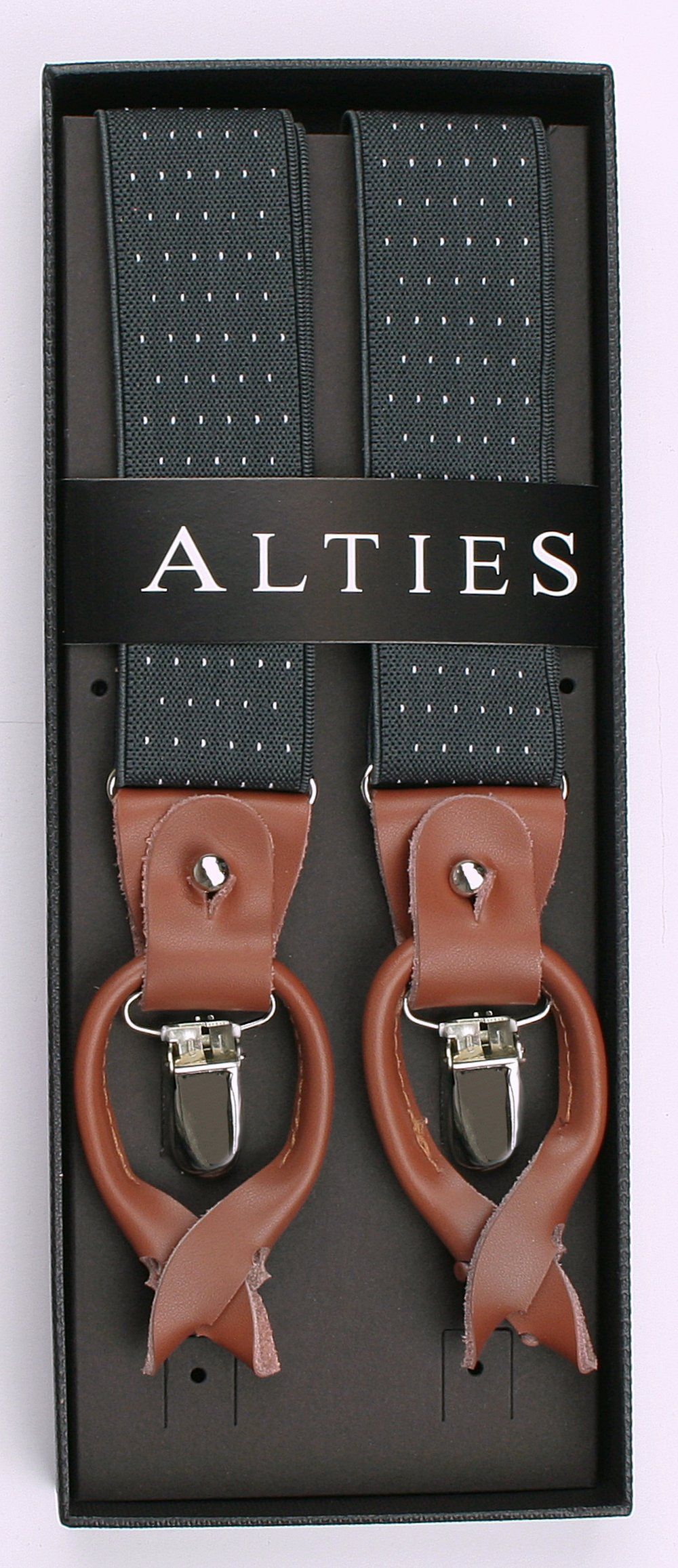 Szelki Męskie, Zapięcie na Guziki lub Żabki - ALTIES - Popielate, Drobny Groszek