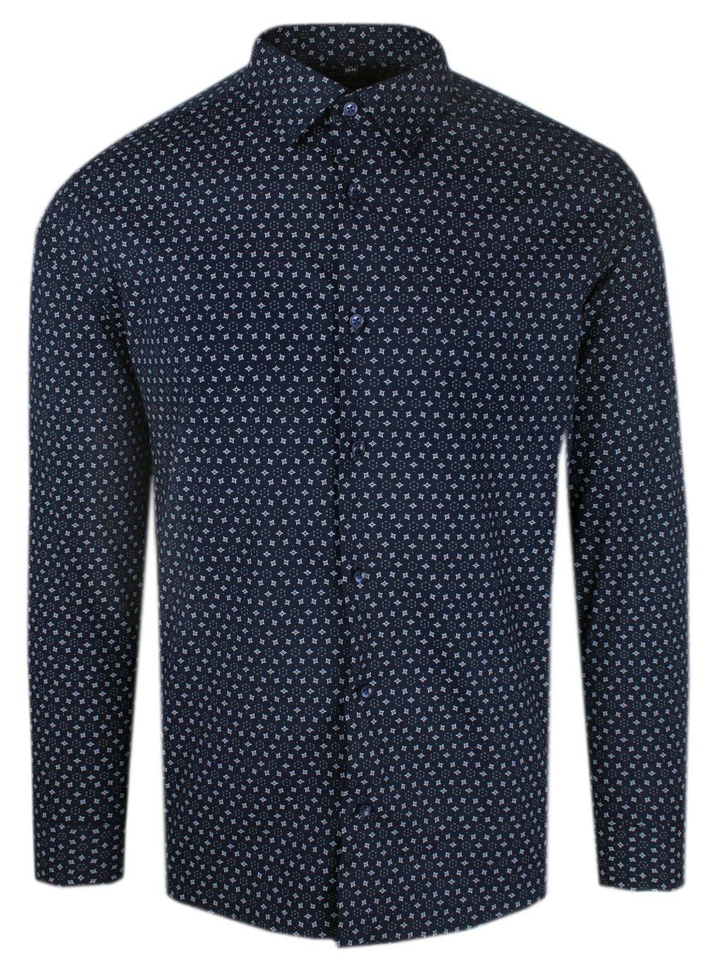Elegancka Koszula o Taliowanym Kroju - Victorio - Drobny Wzór, Granatowa