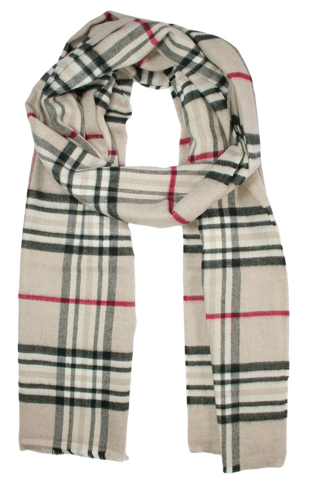 Szalik Miękki Jasny Beżowy w Kratkę, Męski V.Fraas -Cashmink