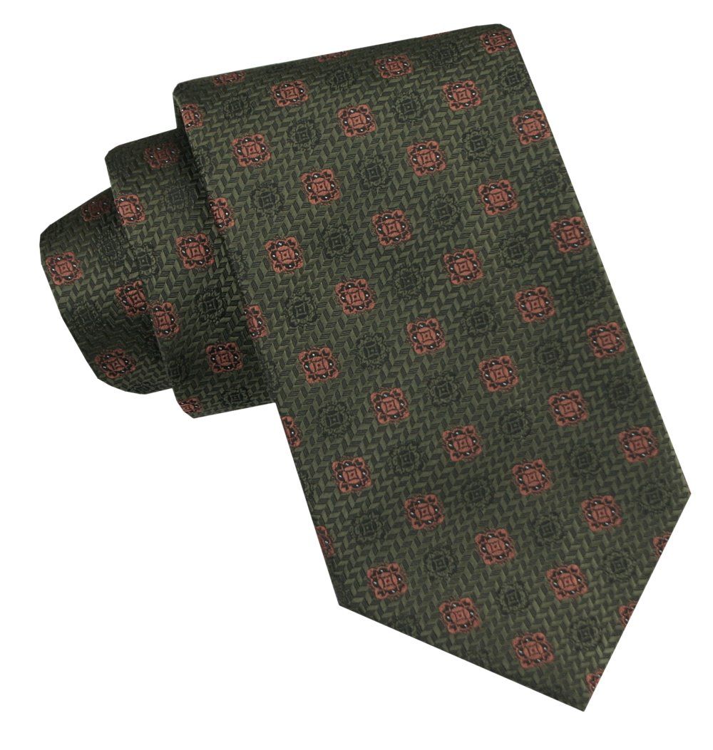 Klasyczny, Męski Krawat - Szeroki - Chattier - Zieleń, Groszki