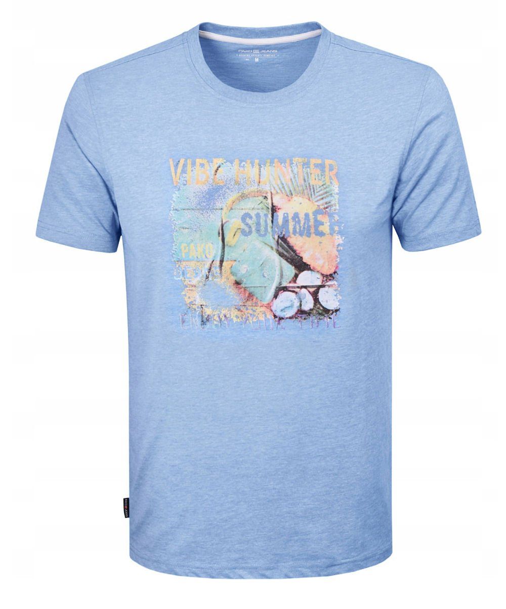 T-Shirt (Koszulka) Męska - Pako Jeans - Niebieski Kolor z Printem