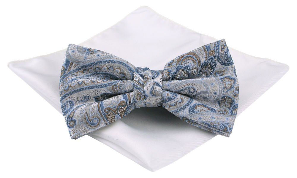 Mucha Męska z Poszetką (Zestaw) - Chattier - Srebrny i Niebieski Kolor