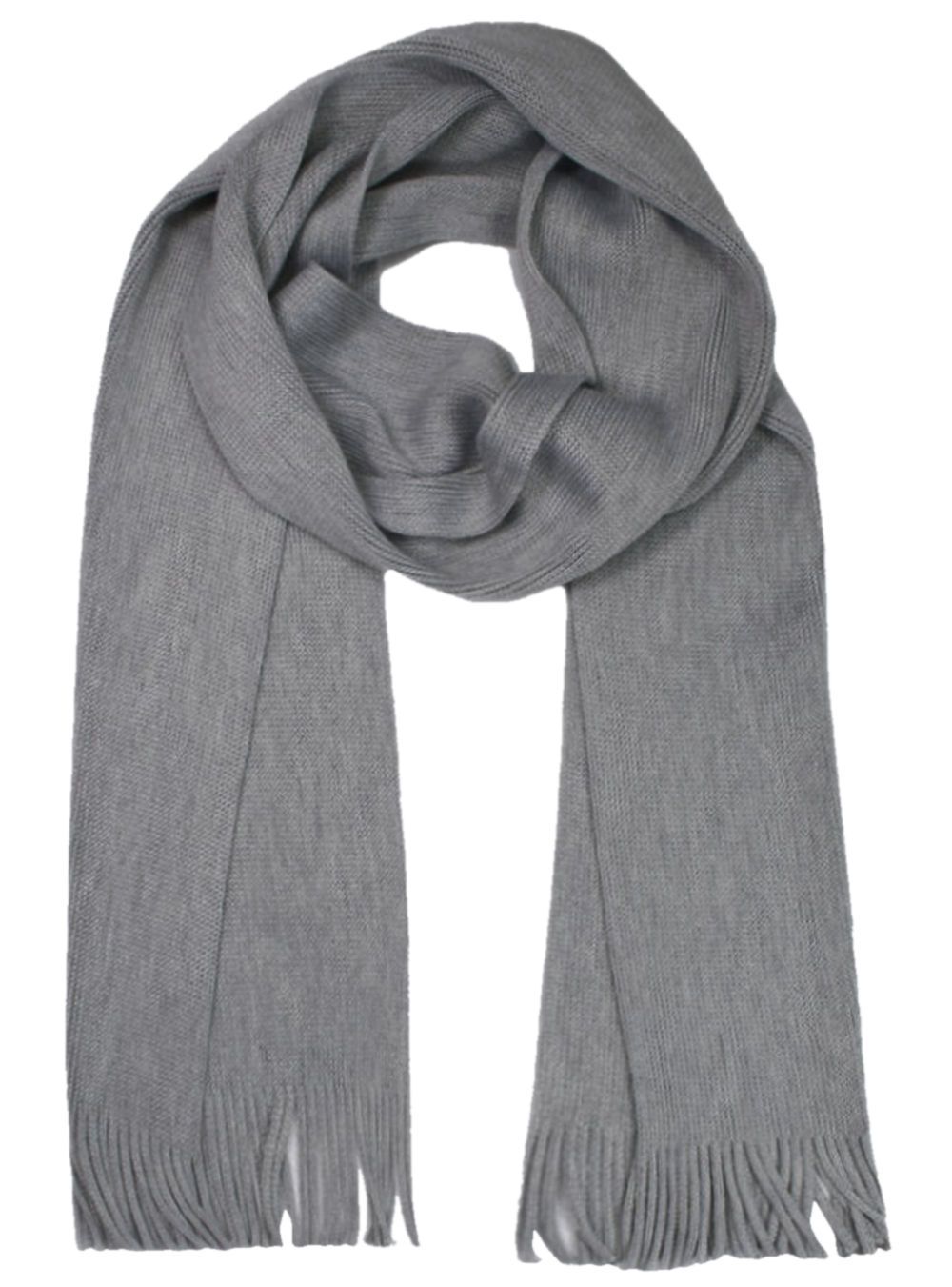 Szary Męski Ciepły Szalik Wełniany -V. FRAAS- Jesienno-Zimowy, Dziergany z Frędzlami