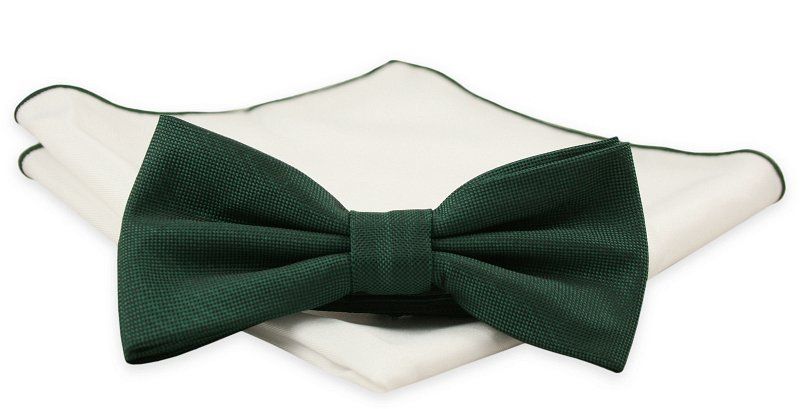 Zielona Elegancka Mucha z Białą Poszetką -CHATTIER- Męska, Butelkowa Zieleń, Drobny Wzór