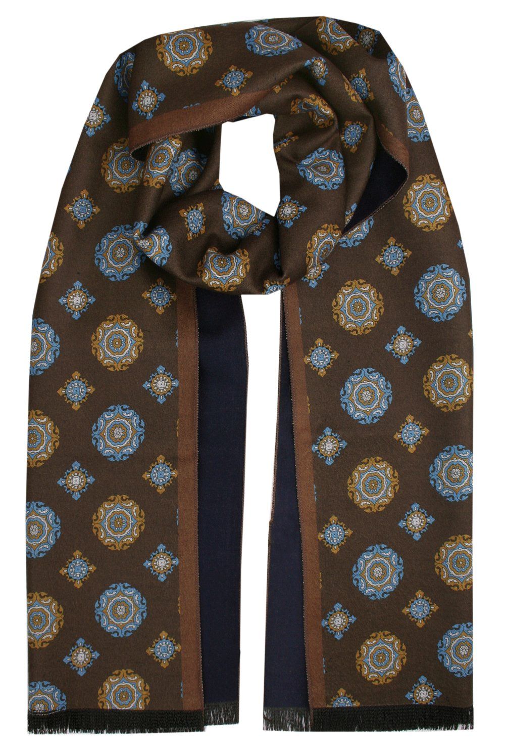 Elegancki Szalik Bawełniany - Alties - Brązowy w Duże Wzory