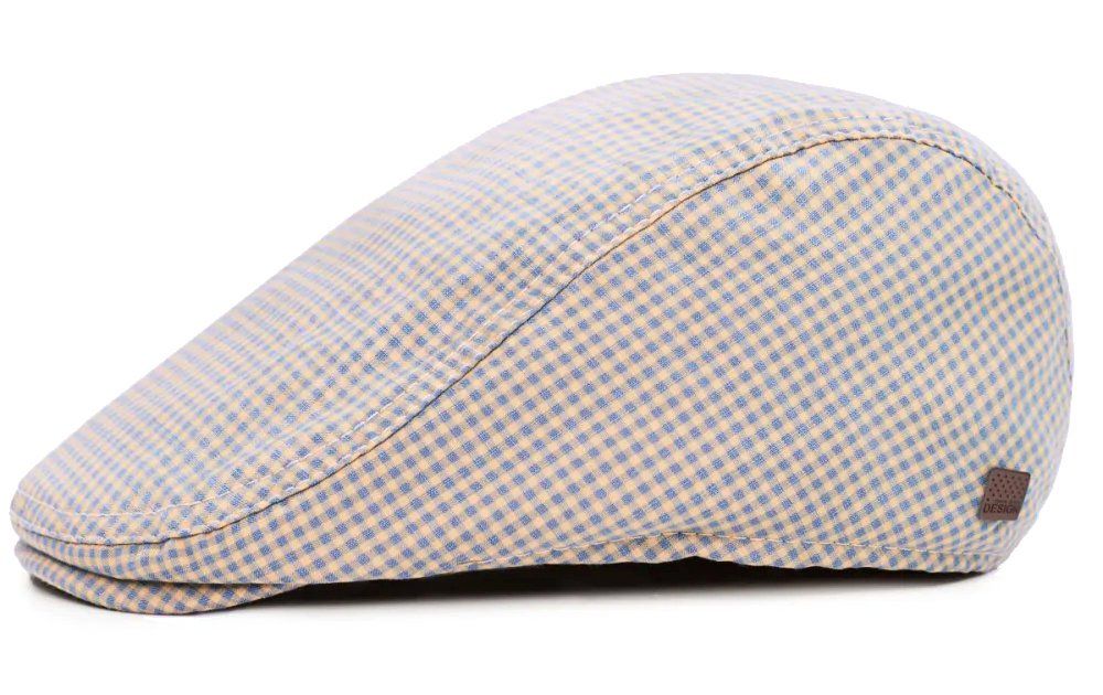 Lekki Kaszkiet Męski - Pako Jeans - Beżowo Niebieska Drobna Kratka