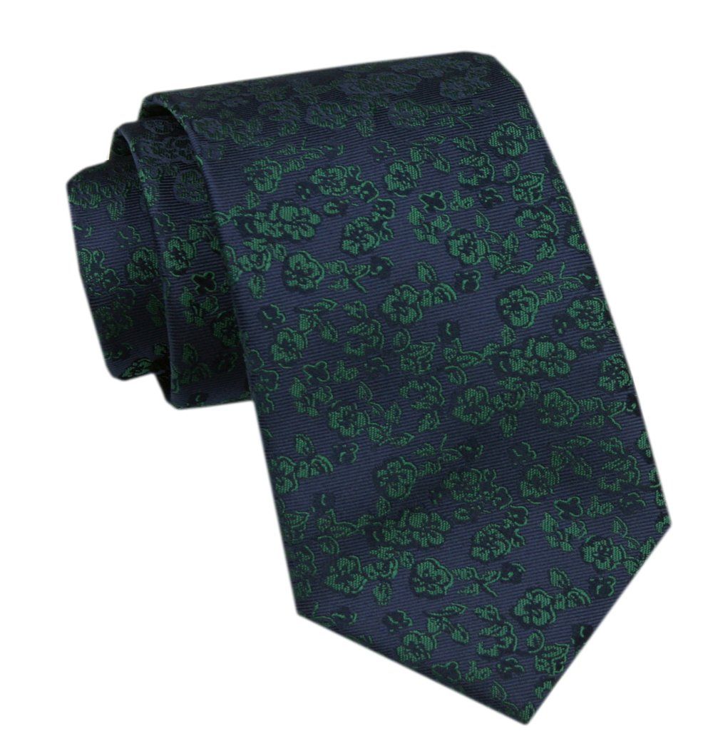 Elegancki Krawat Męski - Alties - Granat z Zielonym Motywem Kwiatowym