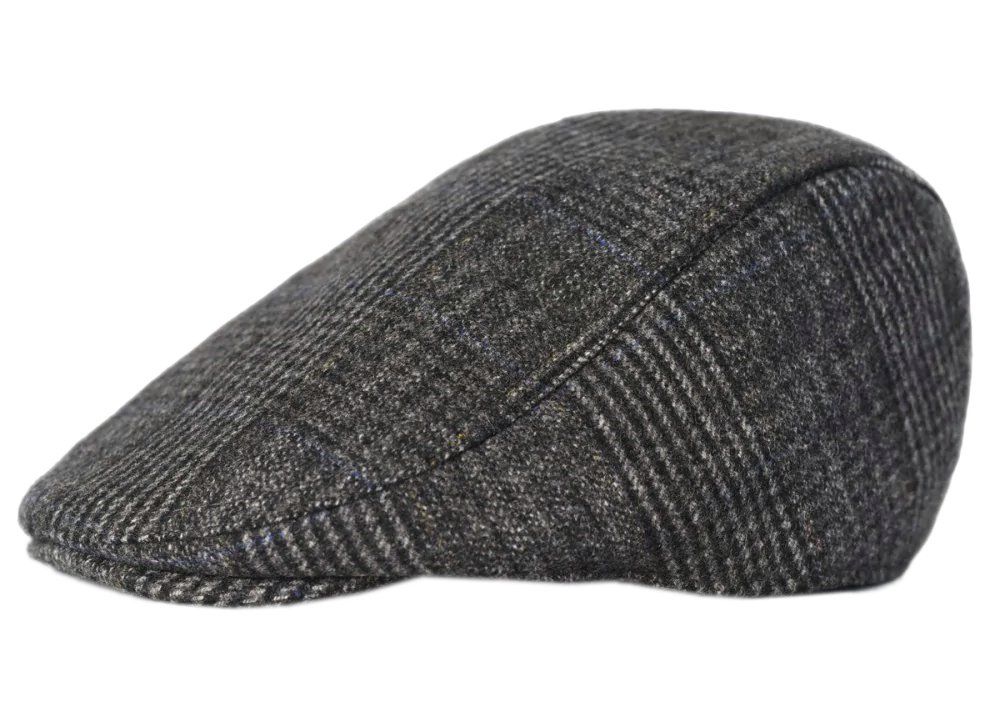 Kaszkiet Jesienno-Zimowy Grafitowo-Niebieski w Kratkę, z Gumką z Dodatkiem Wełny, Męski - Pako Jeans