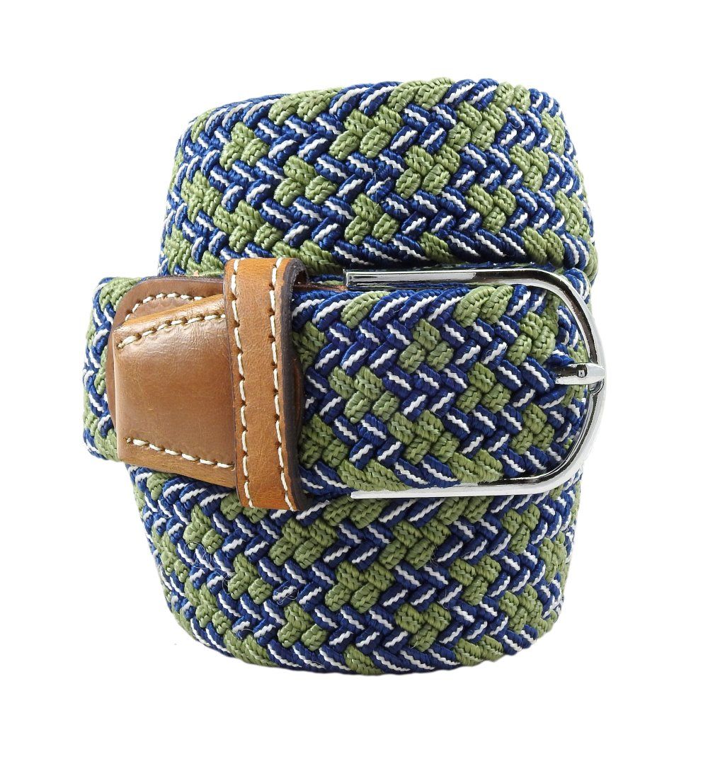 Pasek Elastyczny, Zielono-Granatowy Pleciony, do Spodni, Casualowy, Parciany -ALTIES