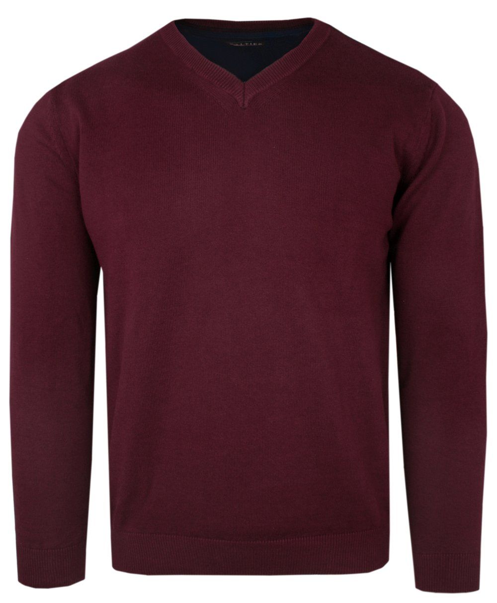 Męski Sweter z Dekoltem w Serek (V-Neck) - Alties - Bordowy