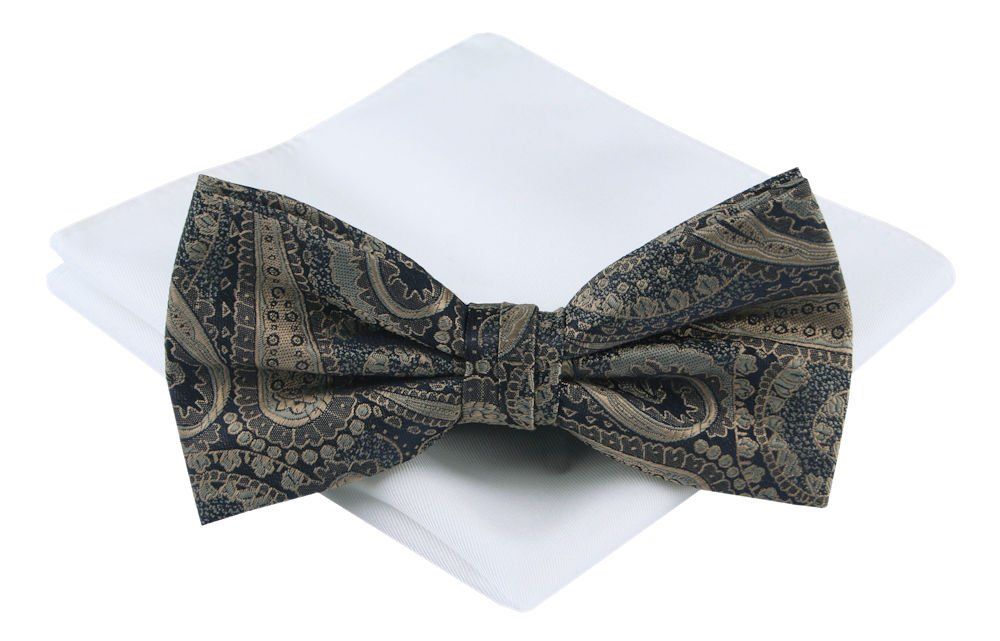 Mucha Męska z Poszetką - Chattier - Paisley w Odcieniach Beżów,