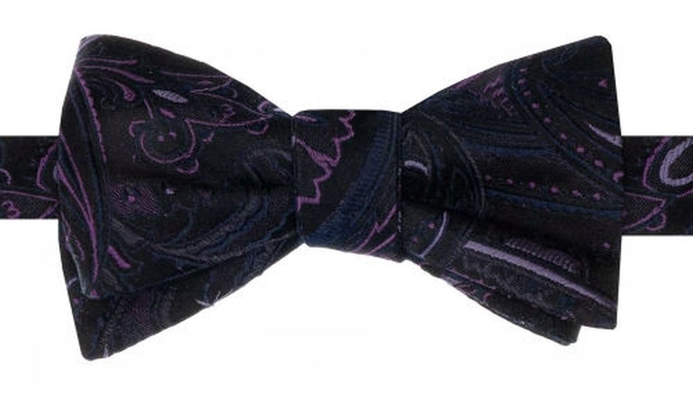 Jedwabna Mucha Wiązana - His Story - Czarna, Fioletowe Akcenty