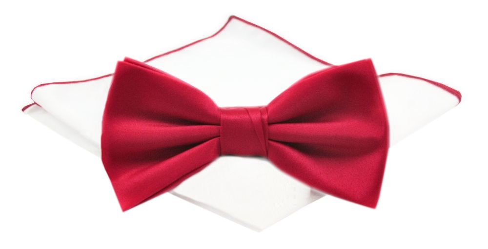 Czerwona Mucha Gładka, Jednokolorowa + Biała Poszetka - Chattier, Męska