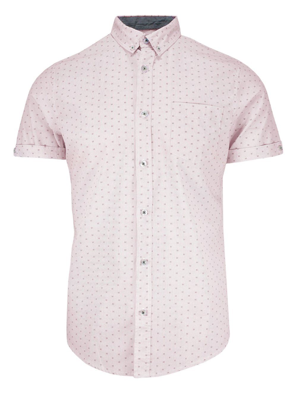 Koszula Męska, Czerwona w Drobny Wzór, Bawełniana, Casualowa, Krótki Rękaw, z Kieszonką -PAKO JEANS