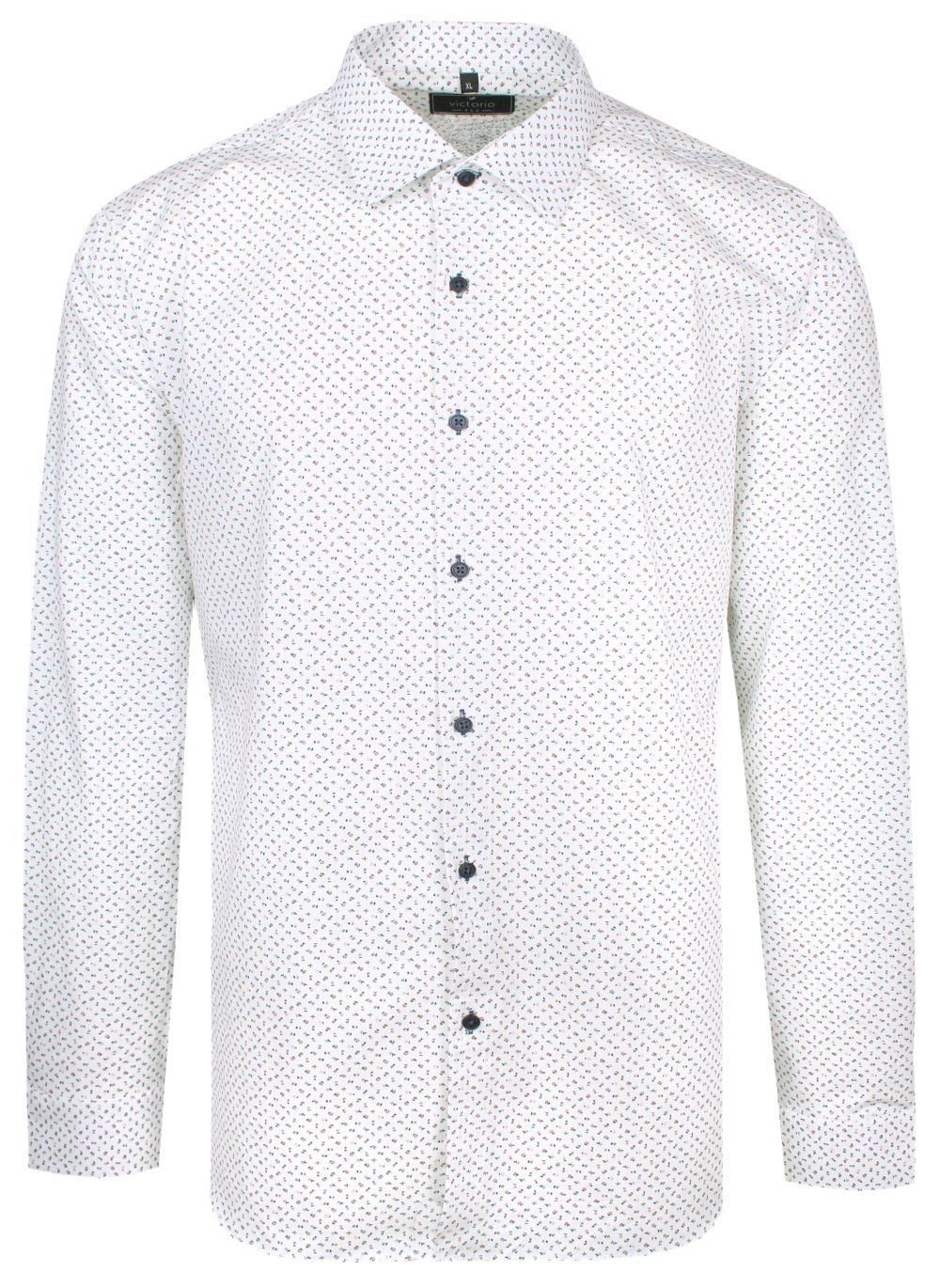 Koszula Victorio - Biała w Drobne Kwiatki - Klasyczny, Wygodny Krój