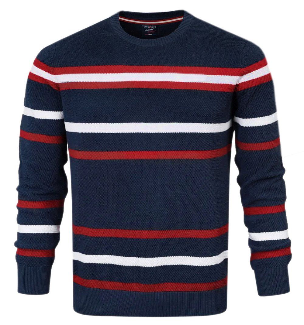 Sweter z Dzianiny Bawełnianej - w Paski - Pako Jeans - Granatowy